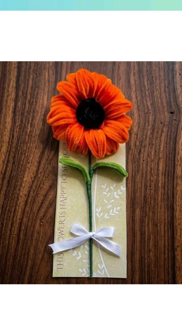 Handmade Orange Sunflower Single Stem - Pipe Cleaner Gift Flower