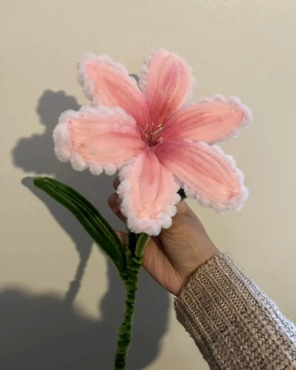 Handmade Pink Lily Single Stem - Pipe Cleaner Flower