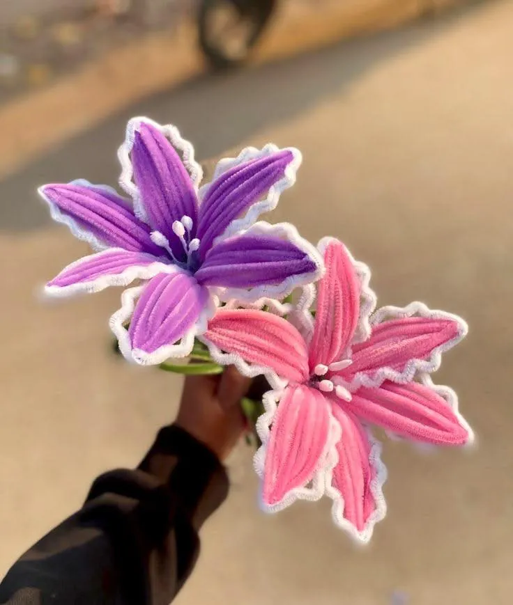 Handmade Purple & Pink Lily - Pipe Cleaner Flowers