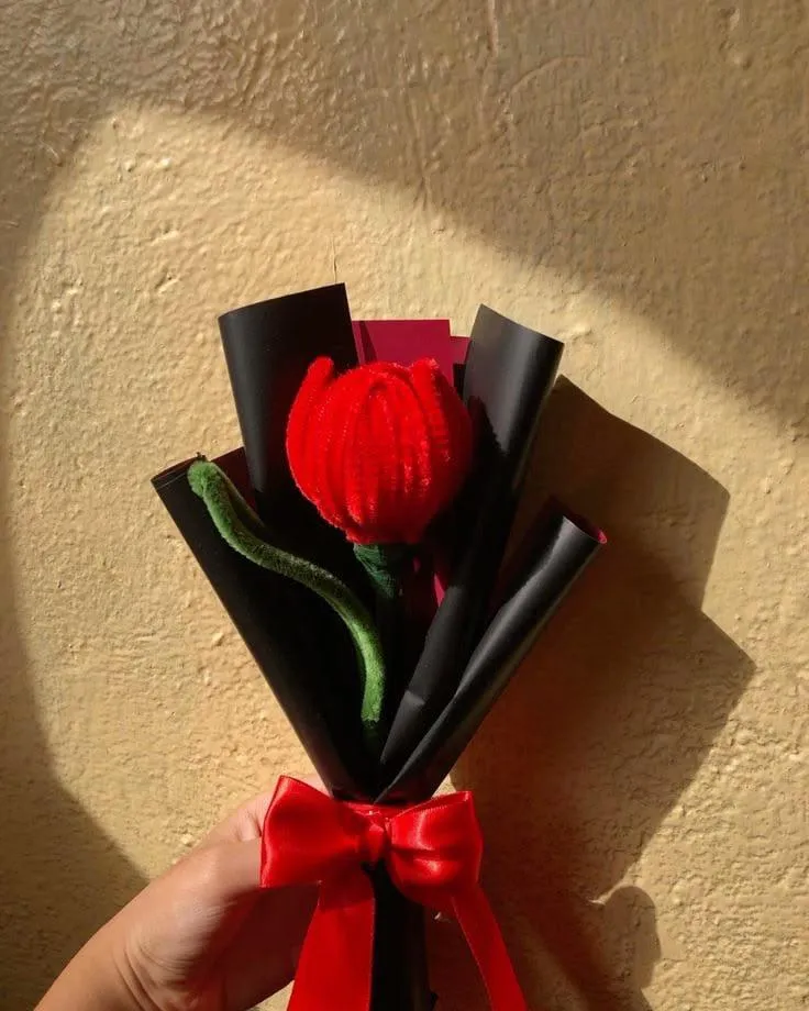Handmade Red Tulip Gift Bouquet - Pipe Cleaner Flower