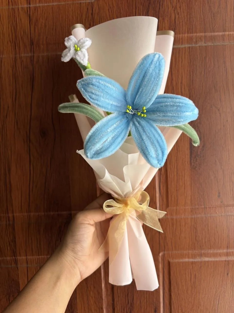 Handmade Blue Lily Gift Bouquet - Pipe Cleaner Flower