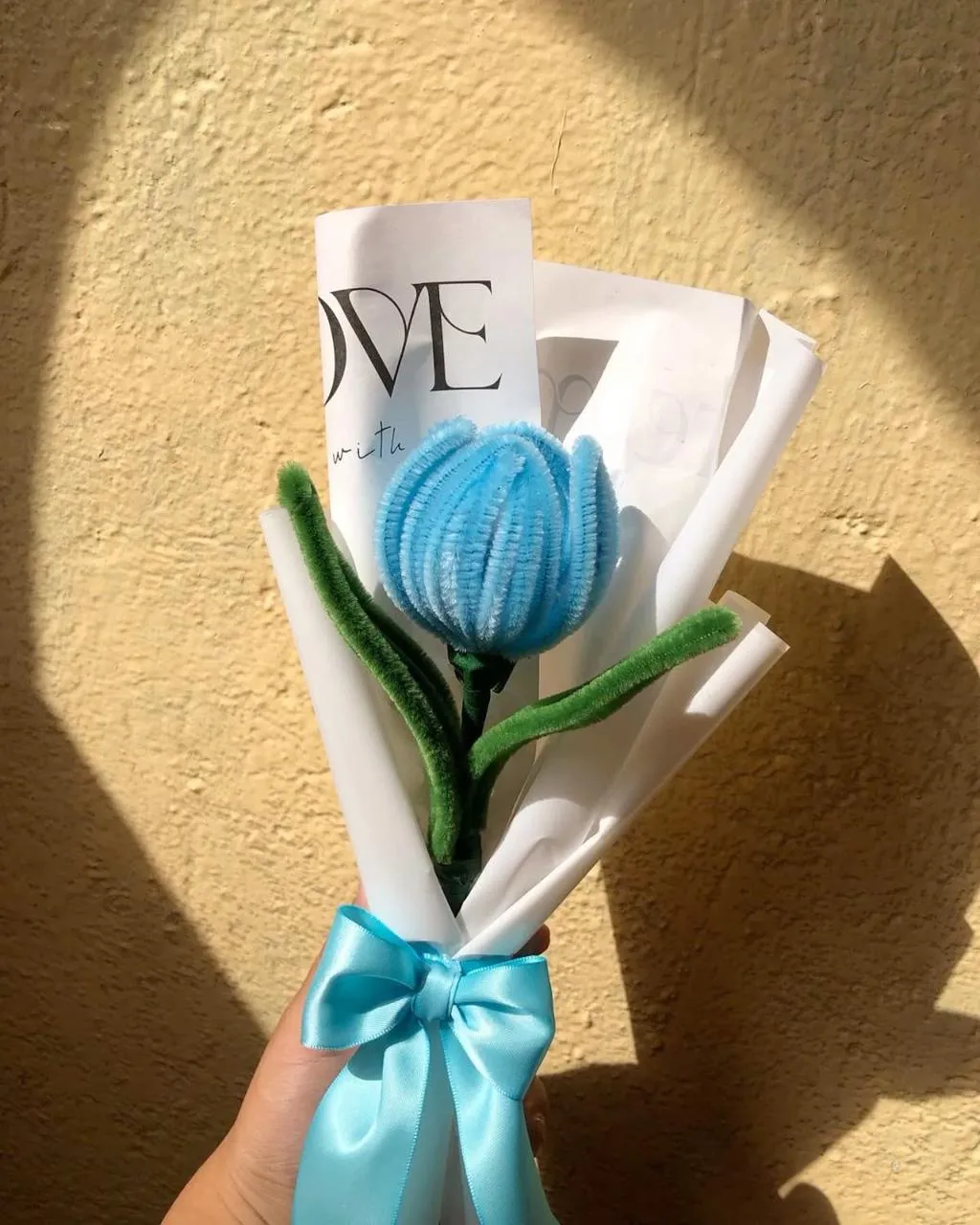 Handmade Blue Tulip Single Stem Bouquet - Pipe Cleaner Flower