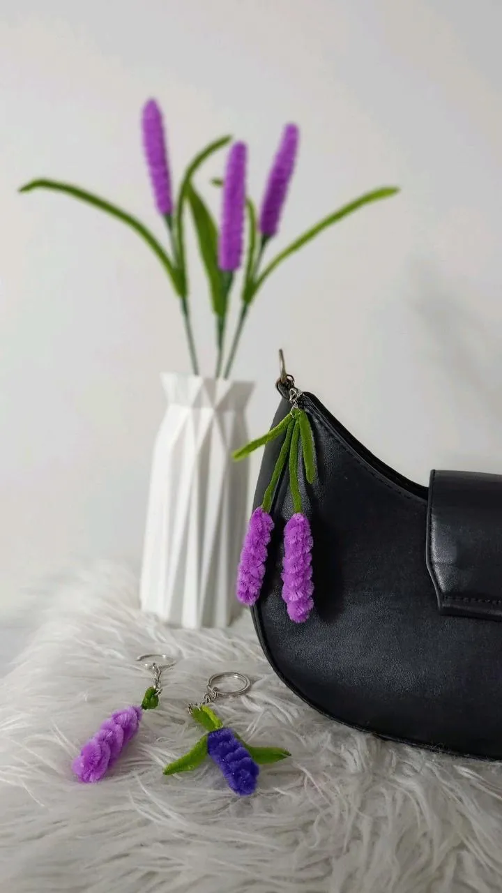 Handmade Lavender Keychain - Pipe Cleaner Bag Charm