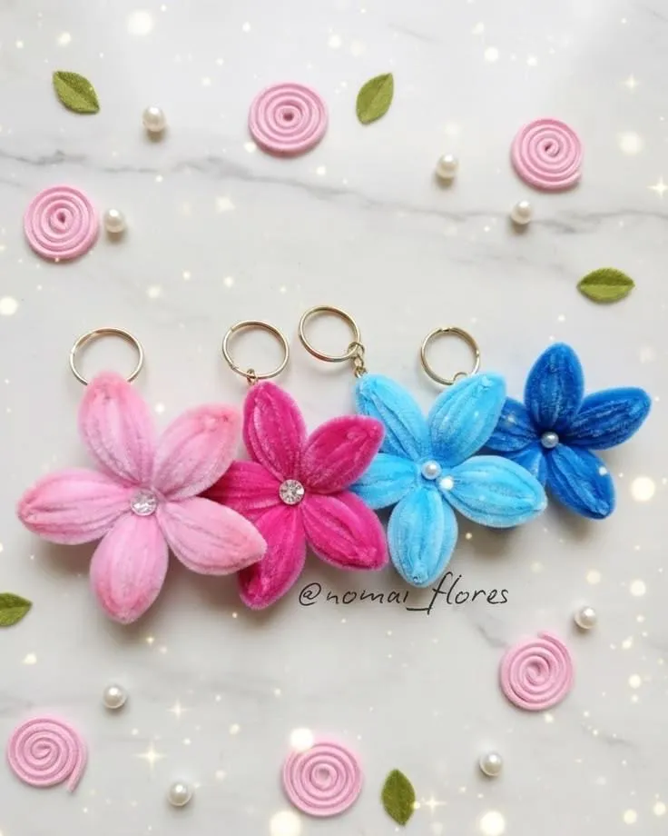 Handmade Colorful Flower Keychains - Set of 4