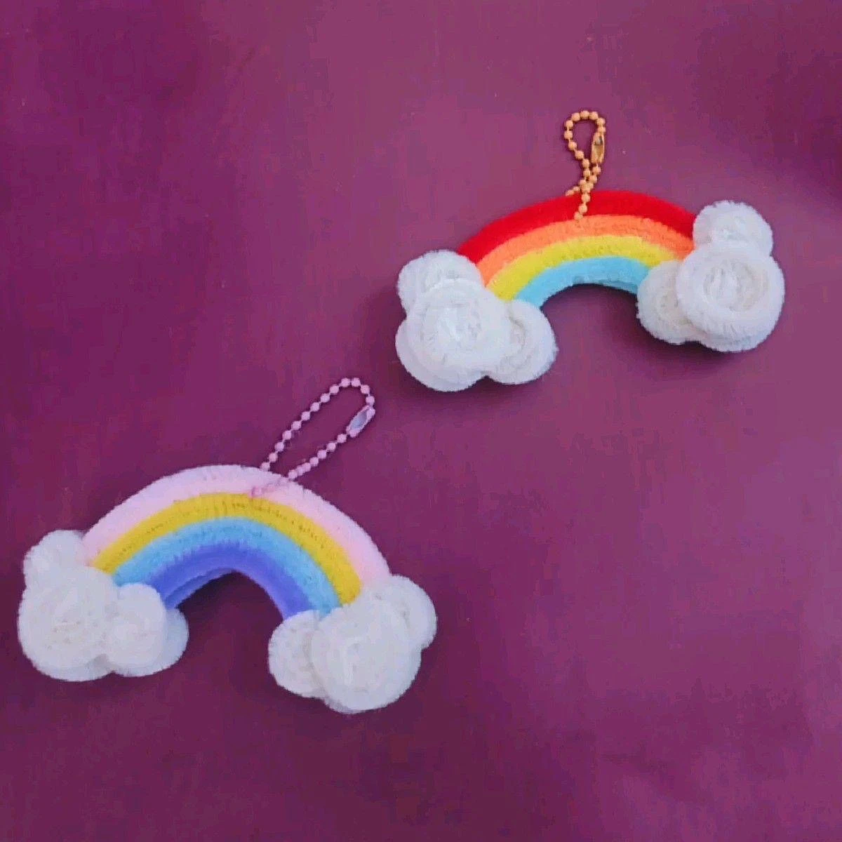 Handmade Rainbow Cloud Keychain - Pipe Cleaner Bag Charm